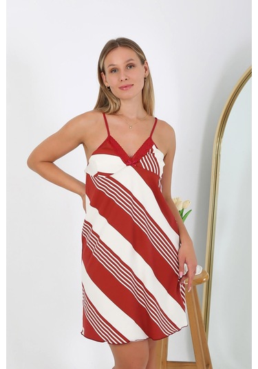 Akbeniz Kadın Büyük Beden İp Askılı Gecelik 98513 Kırmızı