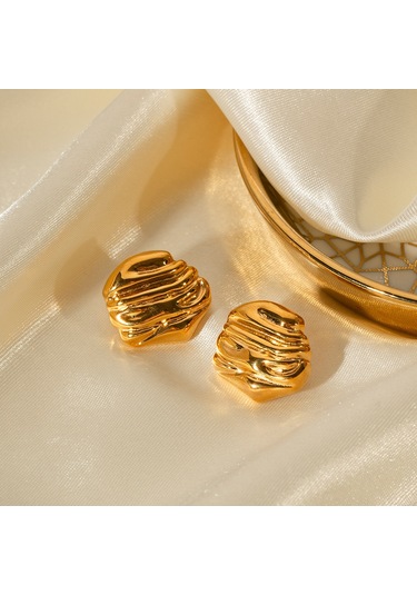 İns İnternet Ünlü Şık Takı Titanyum Çelik Çekiç Deseni 18 Ayar Altın Paslanmaz Çelik Kaya Dokusu Küpeler Şık Küpeler Diğer