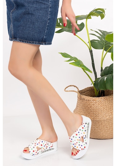 Renkli Puantiyeli Desenli Açık Çapraz Airmax Ortopedik Kadın Sabo