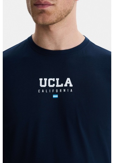 Sherman Lacivert Bisiklet Yaka Baskılı Standard Fit Erkek Tshirt Lacivert