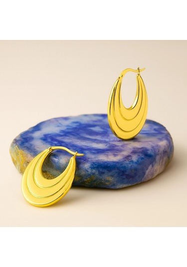 14k Altın Sallantı Oval Küpe, Halka Küpe Altın
