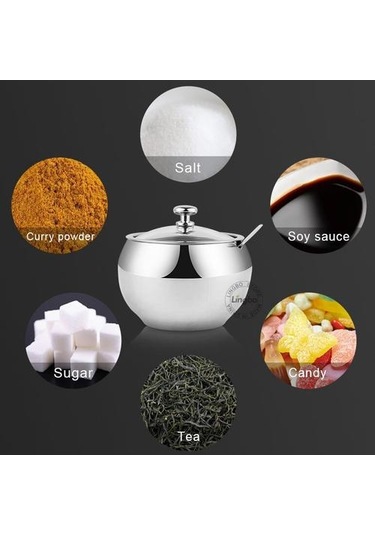 304 Paslanmaz Çelik Şeker Kasesi Ile Kapaklı Ve Kaşık Ev Ve Mutfak, Depolama Konteyner Baharim Şeker Baharat Kavanoz Şeker Ve Amp Krema Tencere Ahşap