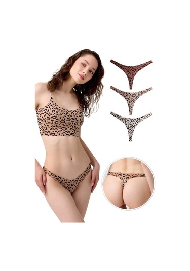 Basic Desenli Lazer Kesim Kadın Tanga Külot 3'lü Paket-2 Renkli-3 Çok Renkli