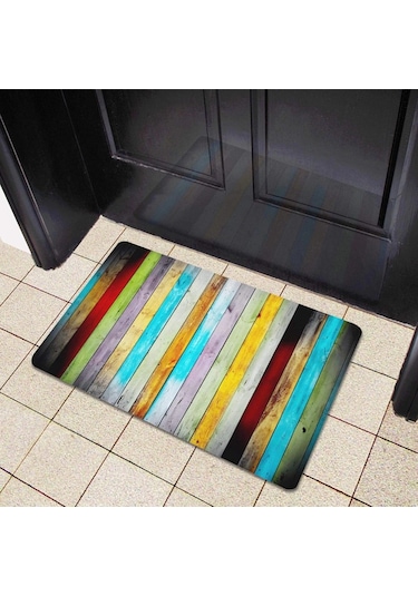 Esnature Rustik Ahşap Renkli Kapı Önü Paspası 45x70 Cm Çok Renkli