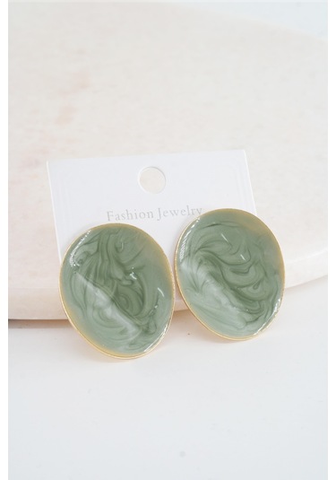 Kadın Vip Seri Mineli Oval Model Küpe Seti - Yeşil