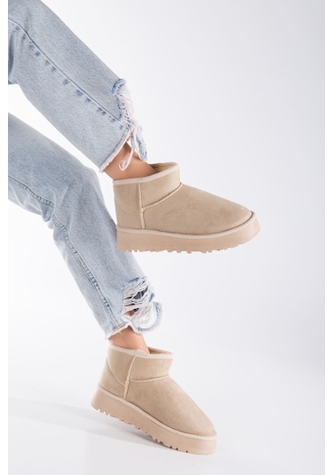 Viola Kalın Taban Bilek Boy Ugg Leopar Bej