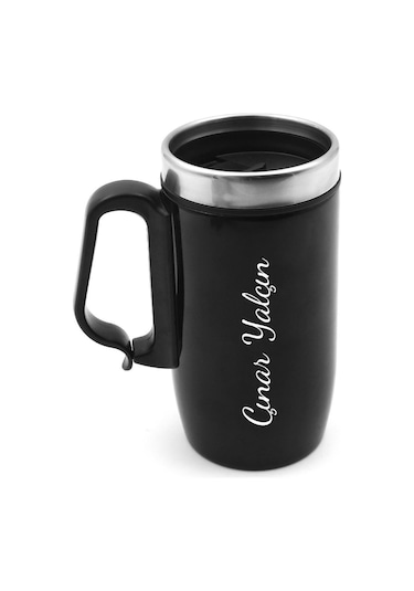 Kişiye Özel Siyah Çelik Bardak Termos & İsme Özel Siyah Defter & İsme Özel Roller Kalem Hediye Seti