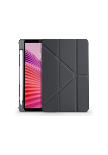Maks Technology Lenovo Tab One 8.7 Tb-305fu Kılıf Mkst Tri Folding Kalem Bölmeli Standlı Kılıf - Siyah Tablet Kılıfı