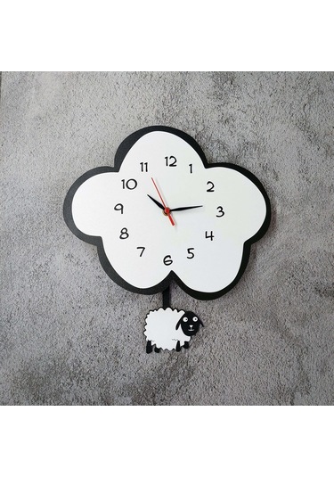 Cajuart Dekoratif Sevimli Koyun Çocuk Odası Sarkaçlı Duvar Saati