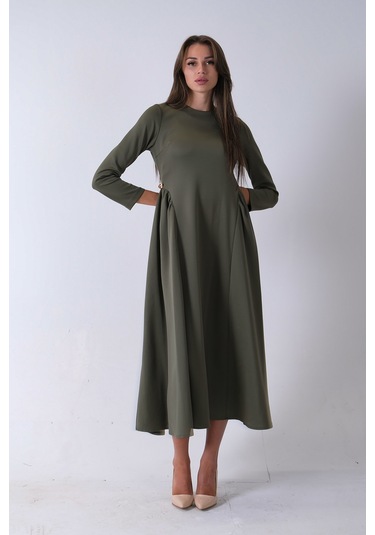 Feminist Haki Bisiklet Yaka Scuba Tesettür Elbise 4593445.23 Haki