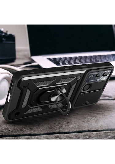 İnfinix Hot 20i Kılıf Manyetik Standlı Kamera Korumalı Yüzüklü Zırh Tank Kılıf Koruyucu Kapak