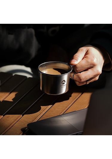 Ranyeek 304 Paslanmaz Çelik Kamp Kupa, Doğrudan Isıtılabilir, İç Ölçü Skalaları, Taşınabilir, 160ml Gümüş