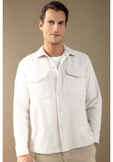 DeFacto Relax Fit Akrilik Karışımlı Düz Uzun Kollu Gömlek Ceket C5961AX24AUBG711