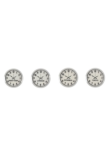 Beyaz Premium Set 4 Lü Metal 36 Cm Dünya Duvar Saatleri Siyah