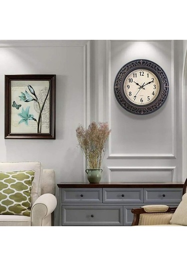 Goldenqian 10 Inç Sessiz Retro Kuvars Saat Dekoratif Duvar Saati Dru65e Siyah