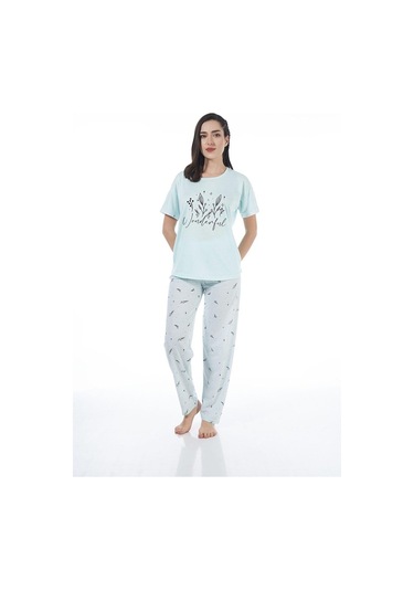 Estiva 22124 Kadın Çiçek Desenli Kısa Kollu Viskon Pijama Takımı