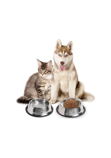 Technojet 2 Adet Metal Kedi ve Köpek Mama Su Kabı 18 cm