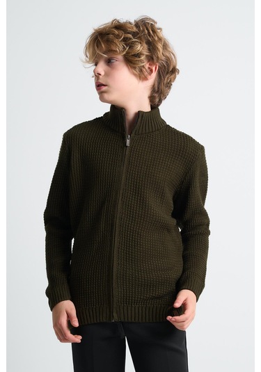 Alexandergardı Fermuarlı Dik Yaka Hırka Haki