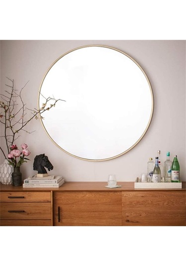 Helya Pirinç Eskitme Yuvarlak Ayna Altın