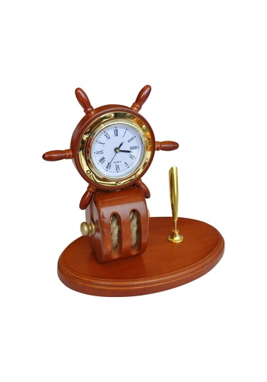Marin Ahşap Masa Üstü Saat ve Kalemlik