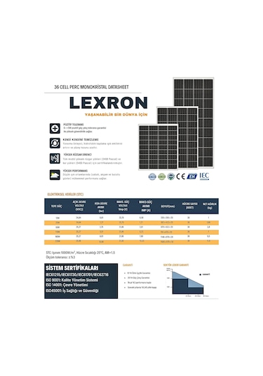 Lexron 110w Monokristal Güneş Paneli