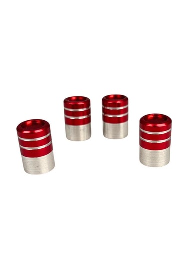 Sibop Kapağı Krom 4lü Takım Üniversal Lastik Subap Tıpası Seti Çizgili Model Kırmızı Glz02790024