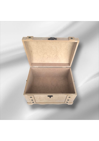 Ahşap Boyanabilir Takı-makyaj-aksesuar- Dekoratif Klipsli Orta Boy Çok Amaçlı Sandık Kutu