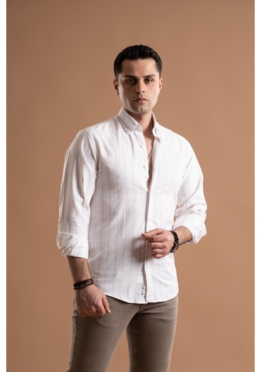 Evrytime Slimfit Pamuklu Çizgili Yaka Düğmeli Uzun Kol Erkek Yazlık Gömlek 001