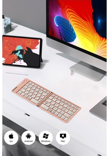Torima TK-08 Pembe Kablosuz Katlanabilir Şarjlı Taşınabilir Mini Bluetooth Klavye