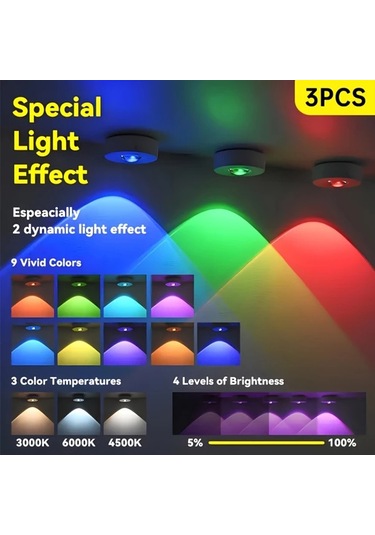 Willowhaven 3 Adet Uzaktan Kumandalı Şarj Edilebilir Rgb Gece Işığı Parlaklık Ayarı 12 Renk Modu Manyetik Dolap Aydınlatma Mutfak Banyo Yatak Odası Ofis