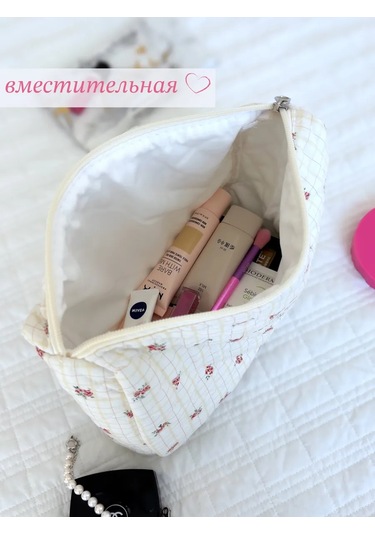 Gresna Çiçek Desenli Büyük Kadın Kumaş Makyaj Çantası 274127700