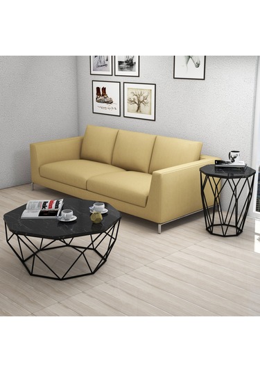 Variant Sofya Metal Yan Sehpa - Siyah Mermer