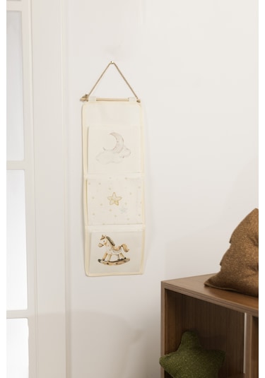 Tidy Kids Atlı Karınca Desenli Poplin 3'lü Duvar Organizeri 20x60cm 6021 Natural