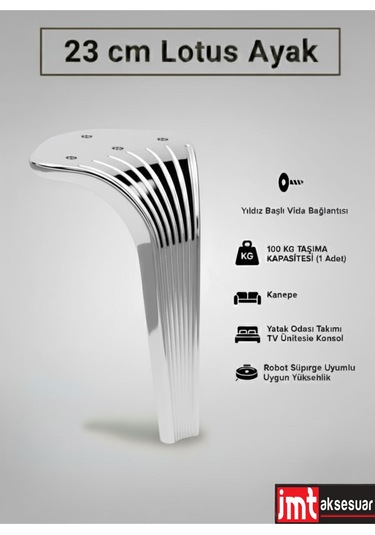 Lotus 23 Cm Krom 4 Adet Koltuk Yatak Odası Tv Ünitesi Konsol Ve Sehpa Ofis Mobilyası Ayağı Krom