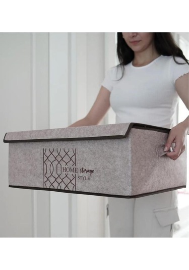 Flosoft 3 Adet Keçe Kapaklı Baza Hurcu, Çok Amaçlı Düzenleyici Organizer 50x40x19 Cm Krem