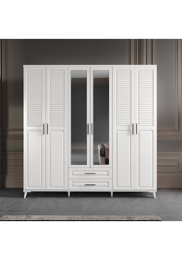 Sanat 6 Kapaklı Komple Mdf Beyaz Yatak Odası Takı