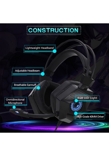 Shineyee G15mv Kablolu Oyun Kulaklığı - Dış Mikrofon, Rgb Işık Efekti, Hızlı Ses Kontrol, Usb+3.5mm Bağlantı, Siyah