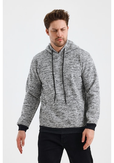 Monox Erkek Kapşonlu Kırçıllı 3 İplik Sweatshirt Antrasit