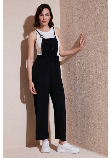 Lela Keten Karışımlı Askılı Bahçıvan Bayan Tulum 66970232S4 Siyah