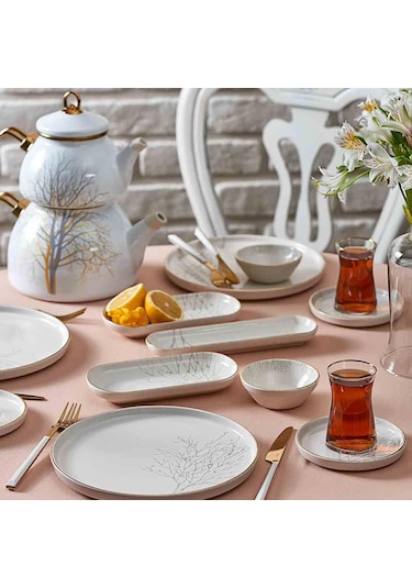 Neva N3219 Çınar Naturel 26 Prç Kahvaltı Takımı Beyaz