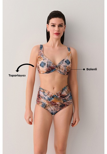 Suwen Freya Önü Burgulu Bikini Üst Sb25570984984 Etnik Desenli