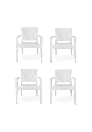 4 Adet Zeugma Rattan Kollu Sandalye Koltuk Beyaz Beyaz