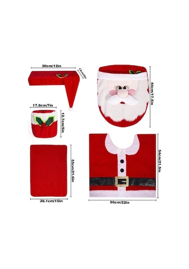 Pazly Suntek 5 Parça Yılbaşı Klozet Kapağı Örtüsü Dekoratif Tank Seti Çok Renkli Çok Renkli