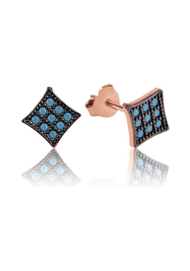 Gümüş Mavi Kare Çivili Küpe