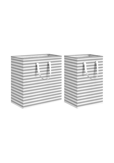 Hangfox 75l Büyük Gri Siyah Çizgili Kumaş Depolama Sepeti - Yüksek Dayanıklı, Katlanabilir, Uzun Çantanaklı, Ev İçi Kirli Giyim Ve Battaniye Saklama Aleti Siyah Ve Gri