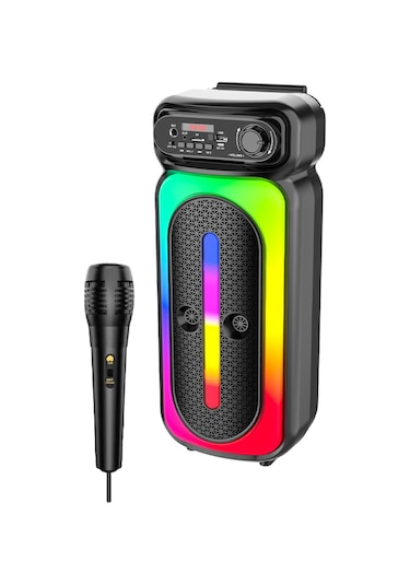 Karaoke Mikrofonlu Bluetooth Hoparlör Led Işıklı Taşınabilir Kablosuz Müzik Çalar