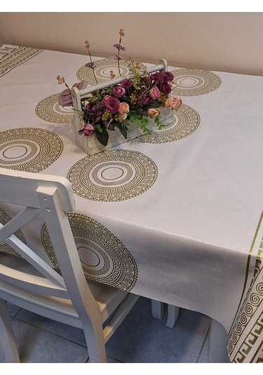 Elyaflı Pvc Muşamba - Desenli Silinebilir Masa Örtüsü Mrl2003a Gold