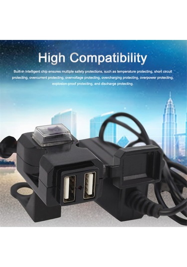 Vkemall Motorcycle Ve Elektrikli Bisiklet İçin 9-90v Su Geçirmez, Anahtarlı, Çift Usb 2.1a+1a Araç Şarj Cihazı, Siyah Cd-3022