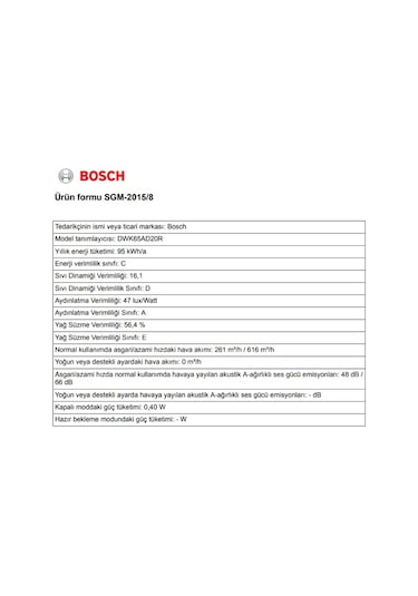 Bosch DWK65AD20R 60 CM Duvar Tipi Davlumbaz