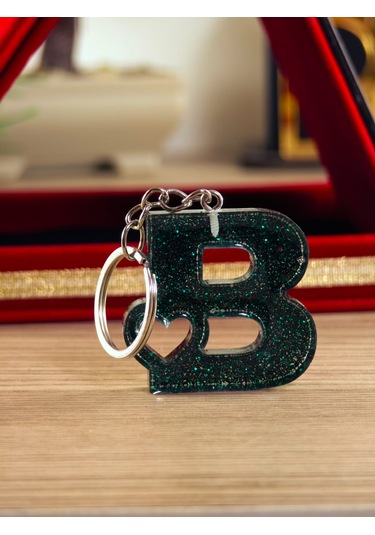 Harfli Anahtarlık Epoksi Kişiye Özel Yapım El Yapımı Harf Anahtarlık Kalp Model Özel Tasarım Hediyelik Ürün Kalp Desenli Simli Anahtarlık Beyaz - Pembe